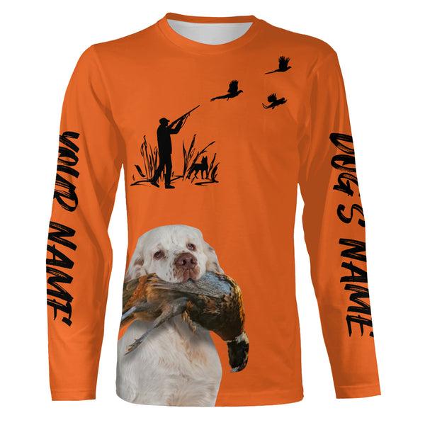 Pheasant Hunting with Dogs Orange Long Sleeve Shirts, Pheasant Hunting Clothing FSD4517