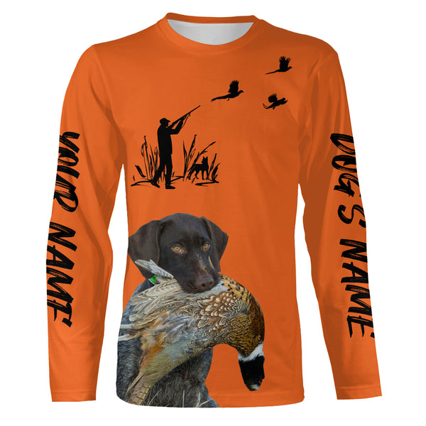 Pheasant Hunting with Dogs Orange Long Sleeve Shirts, Pheasant Hunting Clothing FSD4517