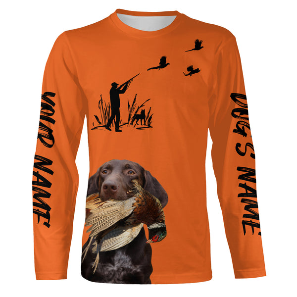 Pheasant Hunting with Dogs Orange Long Sleeve Shirts, Pheasant Hunting Clothing FSD4517