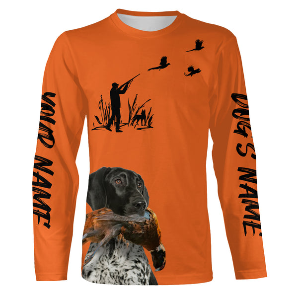 Pheasant Hunting with Dogs Orange Long Sleeve Shirts, Pheasant Hunting Clothing FSD4517