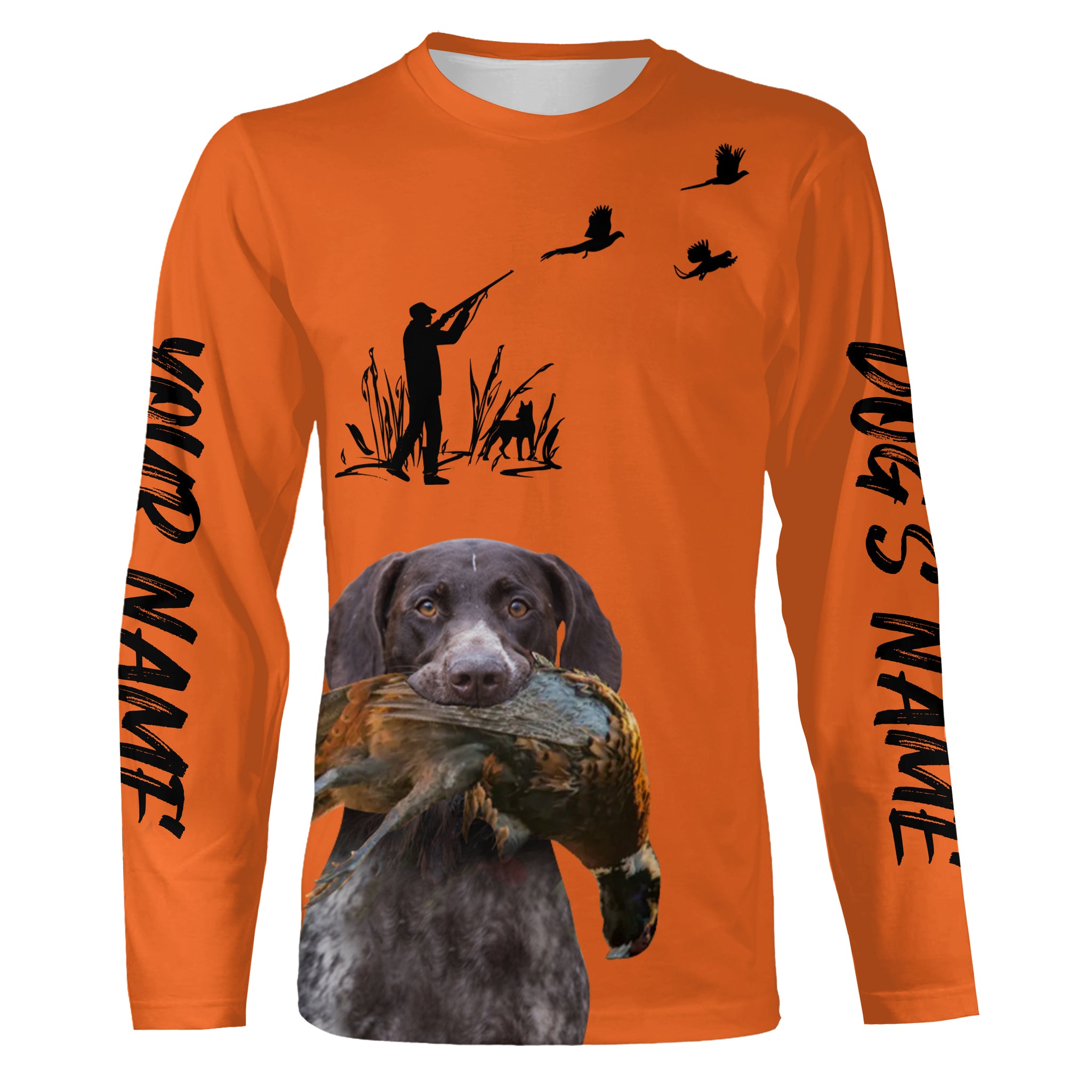 Pheasant Hunting with Dogs Orange Long Sleeve Shirts, Pheasant Hunting Clothing FSD4517