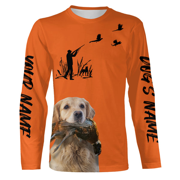 Pheasant Hunting with Dogs Orange Long Sleeve Shirts, Pheasant Hunting Clothing FSD4517