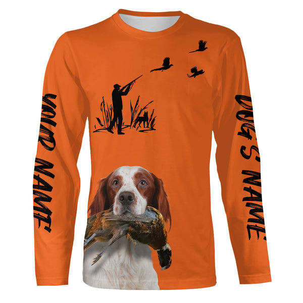 Pheasant Hunting with Dogs Orange Long Sleeve Shirts, Pheasant Hunting Clothing FSD4517