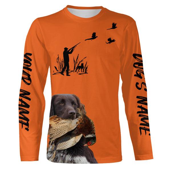 Pheasant Hunting with Dogs Orange Long Sleeve Shirts, Pheasant Hunting Clothing FSD4517