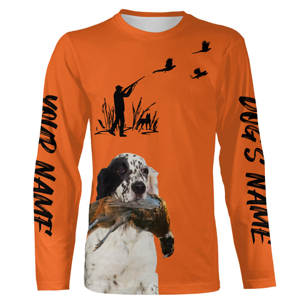 Pheasant Hunting with Dogs Orange Long Sleeve Shirts, Pheasant Hunting Clothing FSD4517