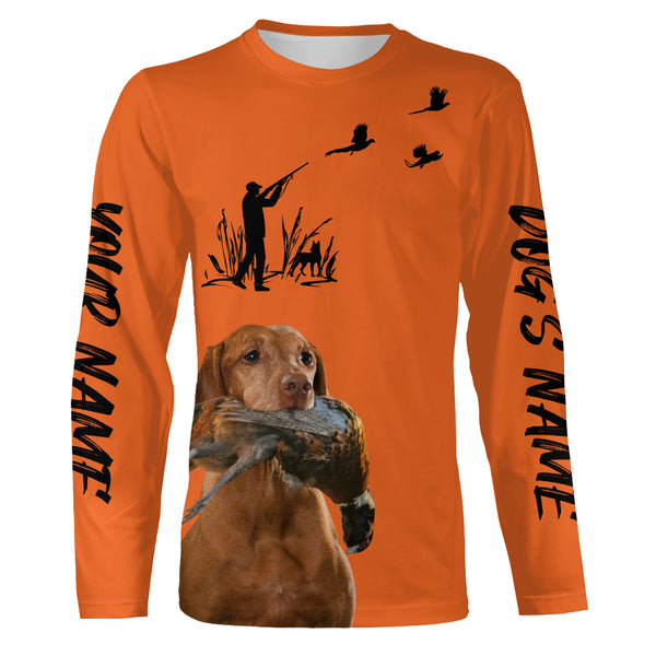 Pheasant Hunting with Dogs Orange Long Sleeve Shirts, Pheasant Hunting Clothing FSD4517