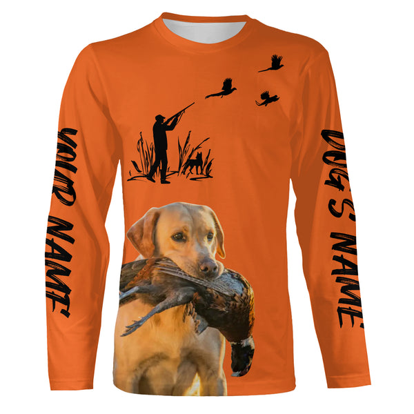 Pheasant Hunting with Dogs Orange Long Sleeve Shirts, Pheasant Hunting Clothing FSD4517