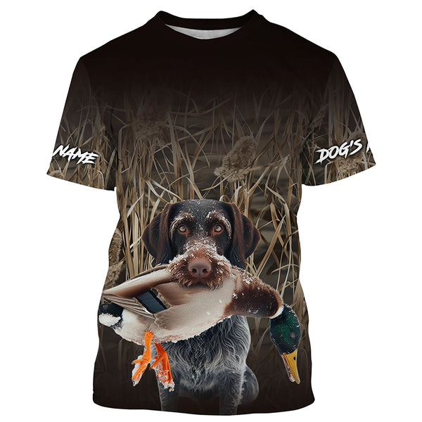 Duck Hunting Waterfowl Camo Deutsch Drahthaar Dog Shirts, Personalized Duck Hunting clothes FSD4542