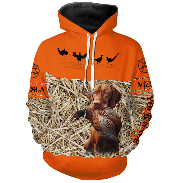 Pheasant Hunting Blaze Orange color Custom name Shirts with Hunting Dogs, Pheasant Hunting clothing FSD4547