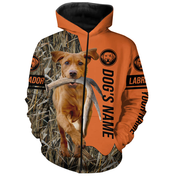 Fox Red Labrador Retriever Hunting Dog Customized Name Zip Up Hoodie Shirt FSD4213