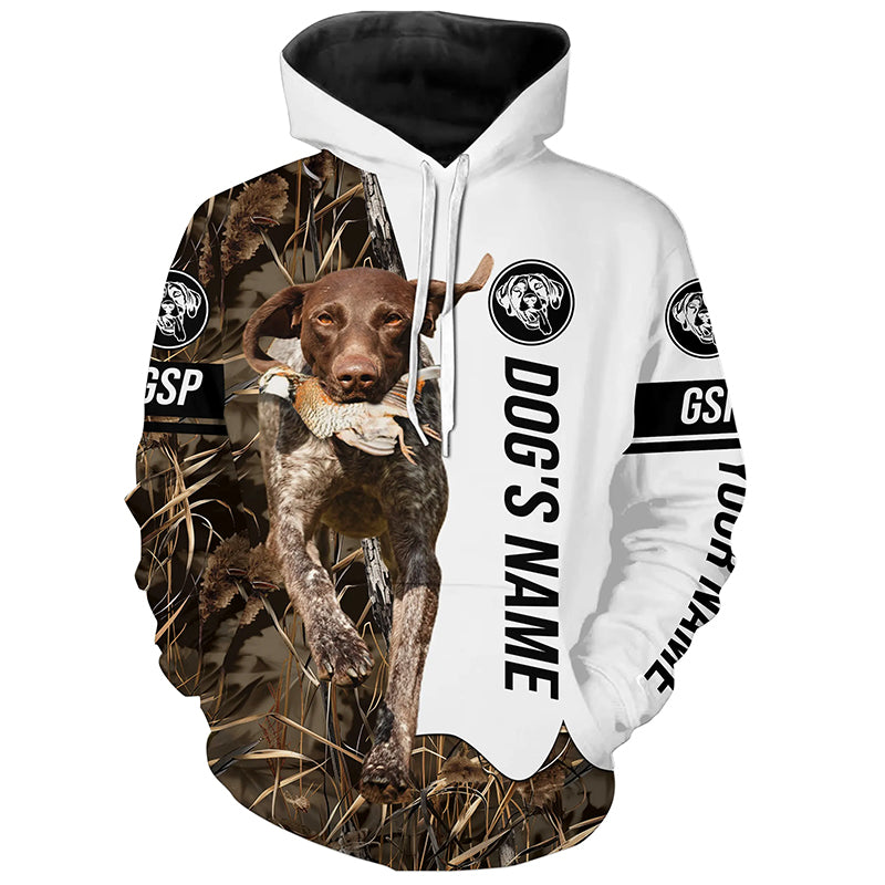 Quail Hunting with German Shorthaired Pointer GSP Custom Name Camo Full Printing Shirts, Hunting Gifts FSD3606