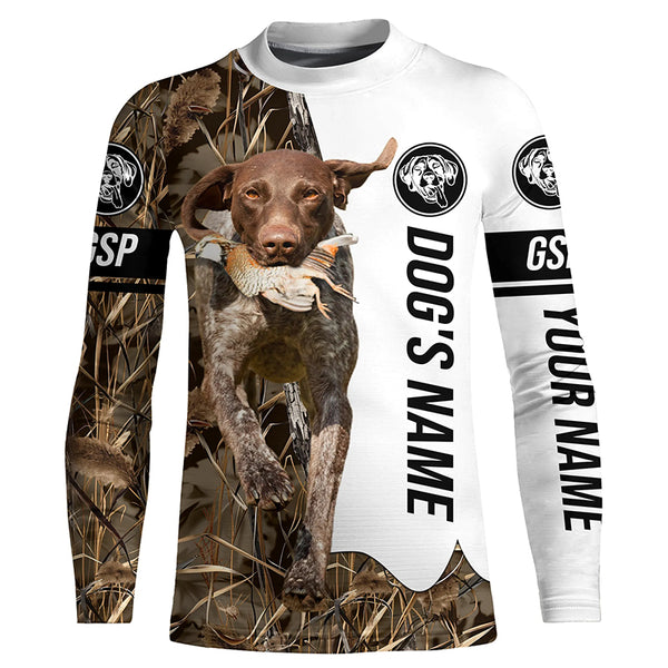 Quail Hunting with German Shorthaired Pointer GSP Custom Name Camo Full Printing Shirts, Hunting Gifts FSD3606