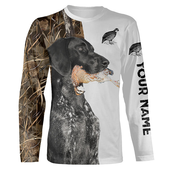 Quail Hunting with Black German Shorthaired Pointer GSP Custom Name Camo Full Printing Shirts FSD3607