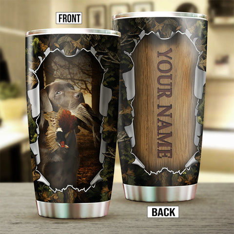 Chocolate Labrador Retriever Bird Hunting Dog Custom Name Stainless steel Tumbler Cup FSD4460