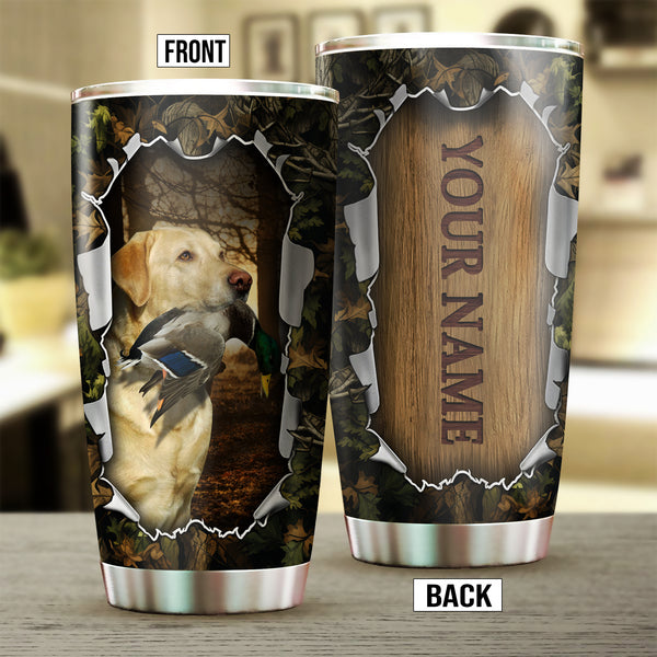 Yellow Labrador Retriever Bird Hunting Dog Custom Name Stainless steel Tumbler Cup FSD4461