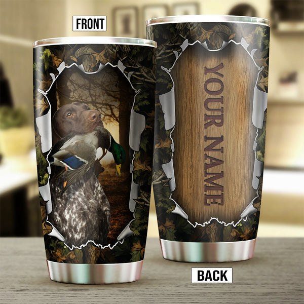 Liver Roan German Shorthaired Pointer Bird Hunting Dog Custom Name Stainless steel Tumbler Cup FSD4462