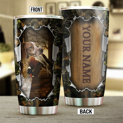 Brittany Bird Hunting Dog Custom Name Stainless steel Tumbler Cup FSD4463