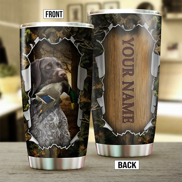 Deutsch Drahthaar Bird Hunting Dog Custom Name Stainless steel Tumbler Cup FSD4464