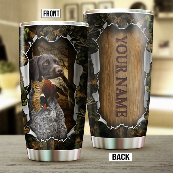 Deutsch Drahthaar Bird Hunting Dog Custom Name Stainless steel Tumbler Cup FSD4464