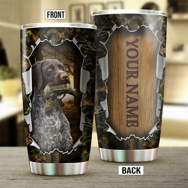 Deutsch Drahthaar Bird Hunting Dog Custom Name Stainless steel Tumbler Cup FSD4464