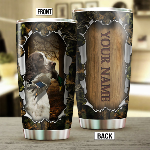 English Springer Spaniel Bird Hunting Dog Custom Name Stainless steel Tumbler Cup FSD4465