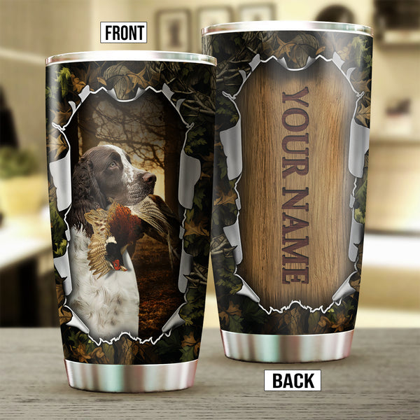 English Springer Spaniel Bird Hunting Dog Custom Name Stainless steel Tumbler Cup FSD4465