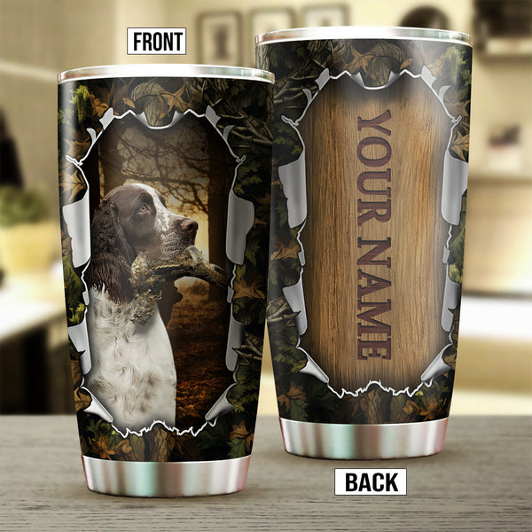 English Springer Spaniel Bird Hunting Dog Custom Name Stainless steel Tumbler Cup FSD4465