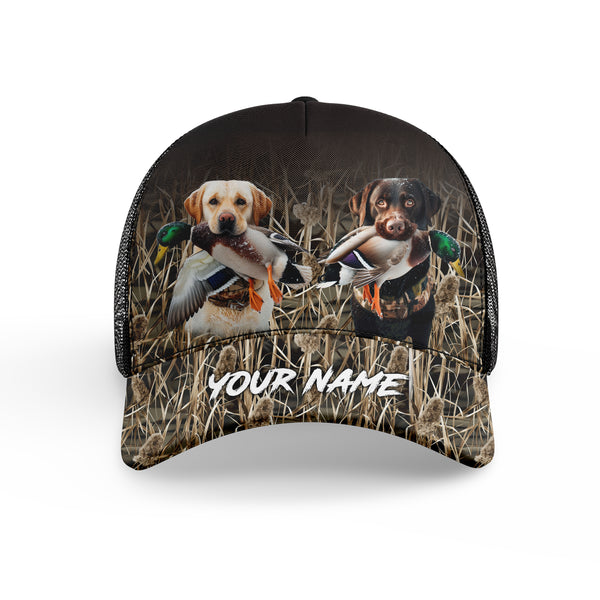 Duck Hunting Dogs Waterfowl Camo Custom Name Hat, Duck Hunting Mesh Back Cap, Hunting Hat FSD4562