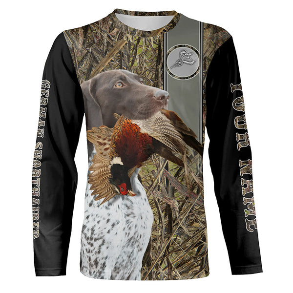 German Shorthaired Pointer Hunting Bird Dog Pheasant Hunter Camo Custom Name All Over Printed Hoodie, Long sleeve Shirt FSD2880