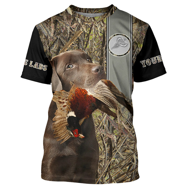 Chocolate Labrador Retriever Hunting Pheasant Hunter Camo Custom Name All Over Printed Hoodie, Long sleeve Shirt FSD2881