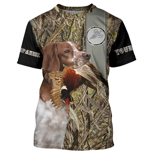 Brittany Spaniel Hunting Pheasant Camo Custom Name All Over Printed Hoodie, Long sleeve Shirt FSD2884