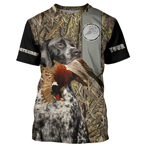 Black roan GSP German Shorthaired Pointer Hunting Pheasant Camo Custom Name All Over Printed Hoodie, Long sleeve Shirt FSD2885