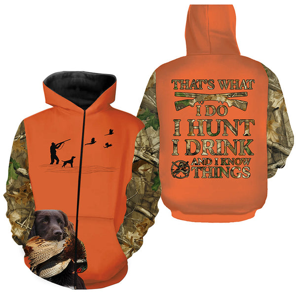 "I hunt I drink and I know things" orange hunting Shirts with Small Munsterlander dog FSD4048