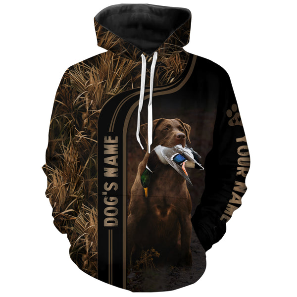 Duck Hunting with Dogs waterfowl camo Custom Name Hoodie Shirt, Duck Hunting Clothing FSD4523