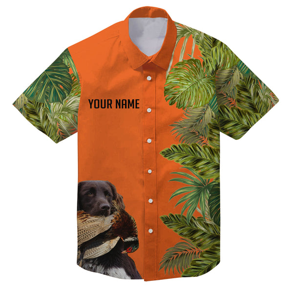 Custom Name Tropical Leaves Hawaiian Shirts With Many Hunting Dog Breeds to Choose, Personalized Gifts FSD4182