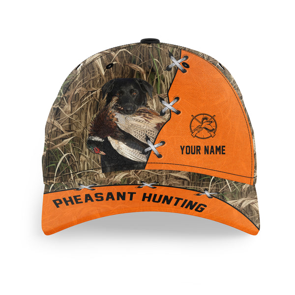 Pheasant Hunting Hat, Upland Hunting Camo and Blaze orange Customized Name with Hunting Dogs Hat FSD4216