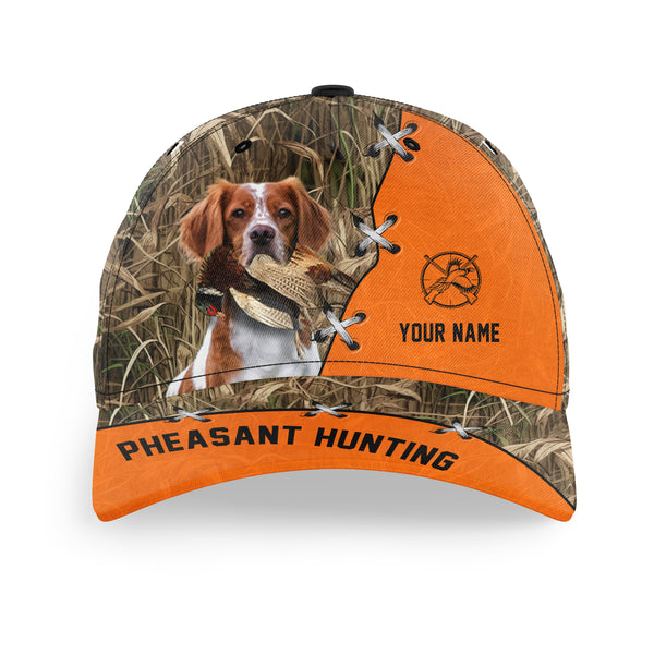 Pheasant Hunting Hat, Upland Hunting Camo and Blaze orange Customized Name with Hunting Dogs Hat FSD4216