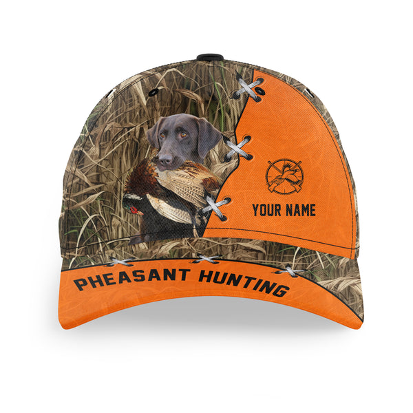 Pheasant Hunting Hat, Upland Hunting Camo and Blaze orange Customized Name with Hunting Dogs Hat FSD4216