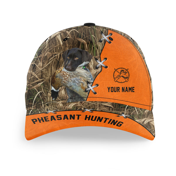 Pheasant Hunting Hat, Upland Hunting Camo and Blaze orange Customized Name with Hunting Dogs Hat FSD4216