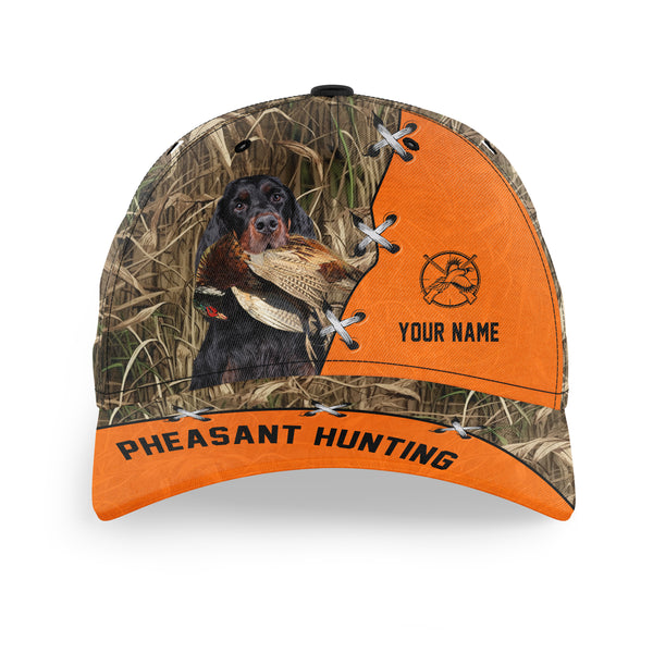 Pheasant Hunting Hat, Upland Hunting Camo and Blaze orange Customized Name with Hunting Dogs Hat FSD4216