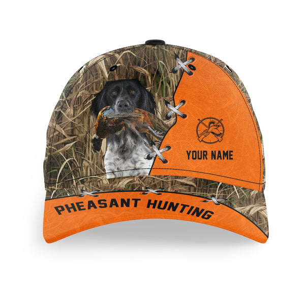 Pheasant Hunting Hat, Upland Hunting Camo and Blaze orange Customized Name with Hunting Dogs Hat FSD4216