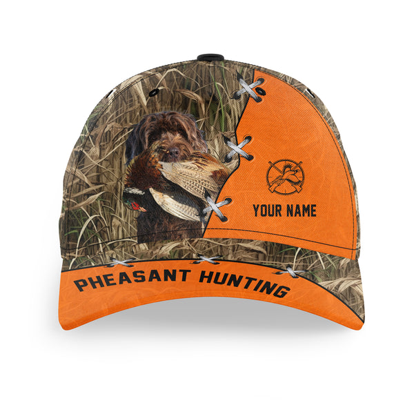 Pheasant Hunting Hat, Upland Hunting Camo and Blaze orange Customized Name with Hunting Dogs Hat FSD4216