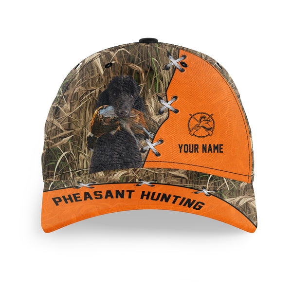 Pheasant Hunting Hat, Upland Hunting Camo and Blaze orange Customized Name with Hunting Dogs Hat FSD4216