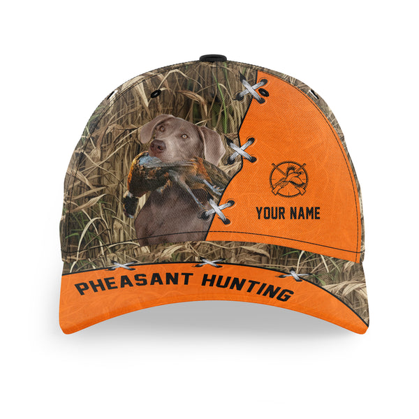 Pheasant Hunting Hat, Upland Hunting Camo and Blaze orange Customized Name with Hunting Dogs Hat FSD4216