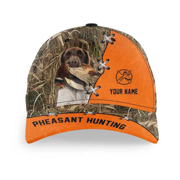 Pheasant Hunting Hat, Upland Hunting Camo and Blaze orange Customized Name with Hunting Dogs Hat FSD4216