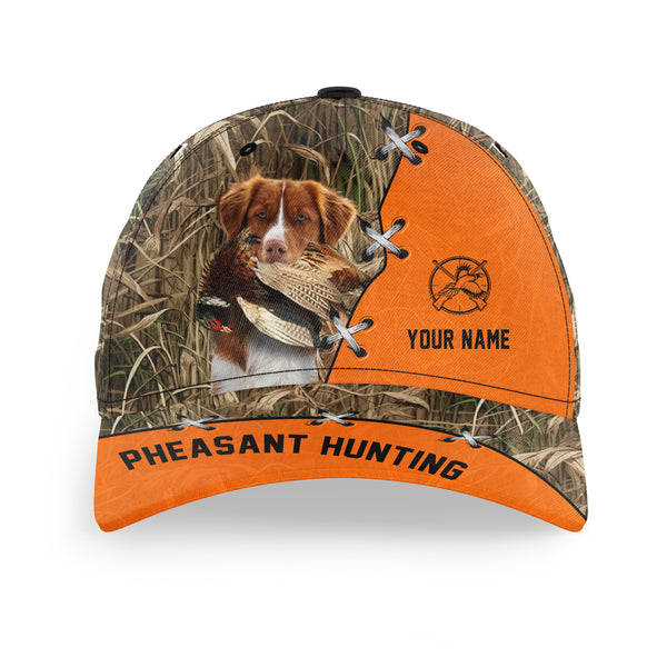 Pheasant Hunting Hat, Upland Hunting Camo and Blaze orange Customized Name with Hunting Dogs Hat FSD4216