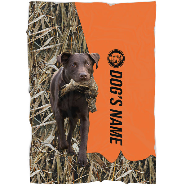 Chocolate Labrador Retriever Hunting Dog Custom Name Blanket, Gifts for Hunter FSD4624