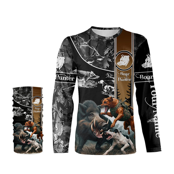 Wild Boar Hunting with Dogs Camo Custom Name Shirts, Boar hunting shirt, Gift for hunter FSD570