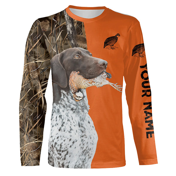 Quail hunting with German Shorthaired Pointer custom bird hunting shirts, Pointing dog hunting gifts FSD3733