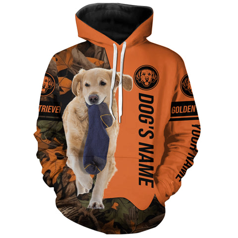 Golden Retriever Dog holding a sock in mouth Custom Name All over print Hoodie Shirt, Gifts for Dog lover FSD4332